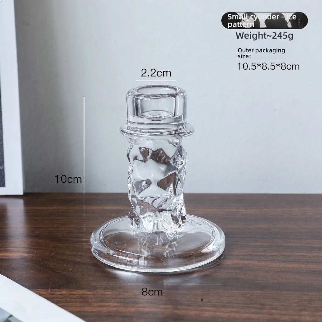 Glass Candle Wick Holder Clear Pillar Table Design Candlestick for Dining Decor