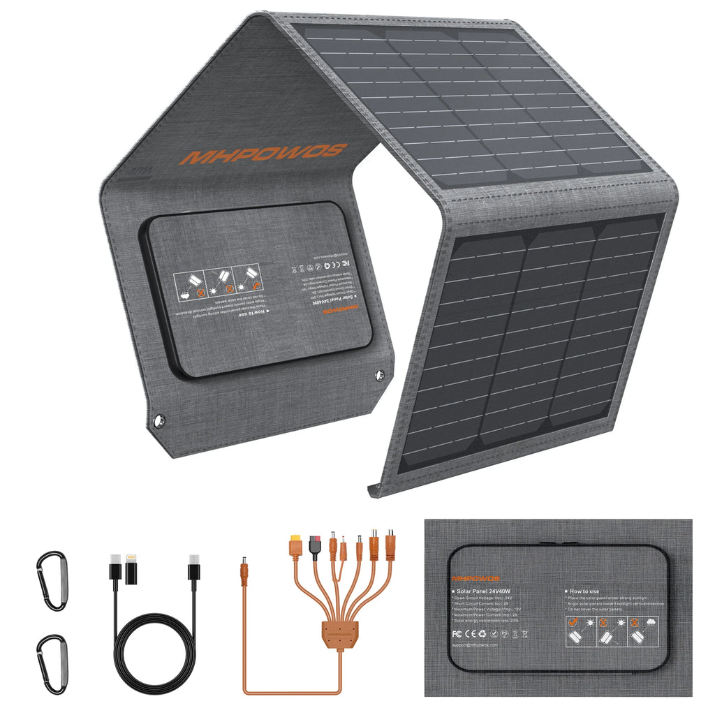MHPOWOS 120W / 40W Portable Solar Panel, Foldable Solar Charger for Power Station,
