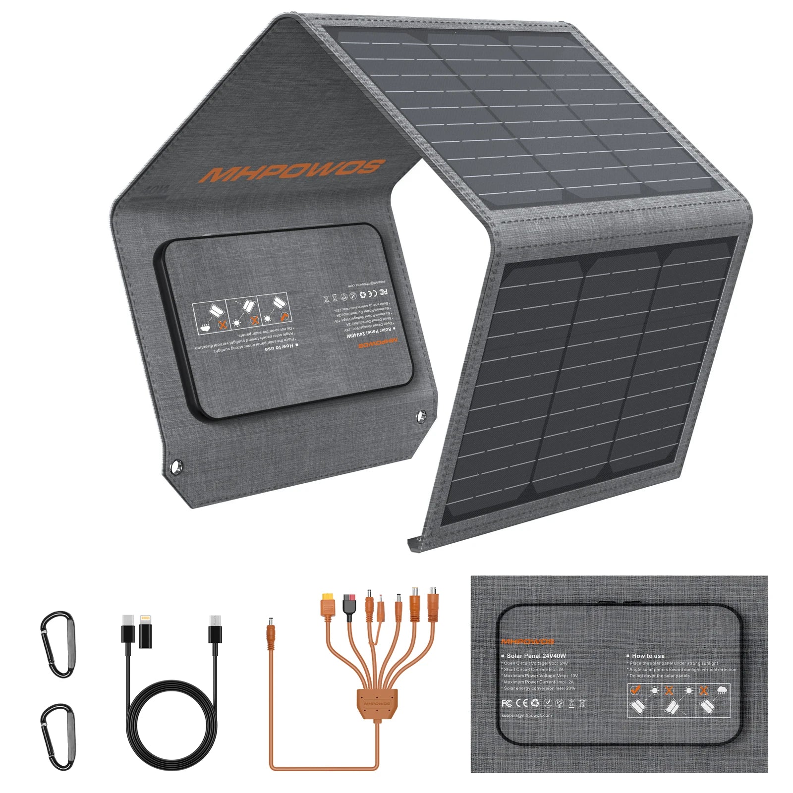 MHPOWOS 120W / 40W Portable Solar Panel, 19V ETFE Foldable Solar Charger for Power Station,QC3.0 USB-A &Type-C Output for Phones