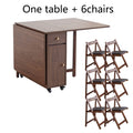 Folding Dining Table and Chairs, with 2 Drawers and 4 Wheels, Space Saving Table