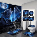Roaring Wolf Bathroom Set under Full Moon - Waterproof Shower Curtain, Super Soft Floor Mat, Toilet Lid, and Contour Mat