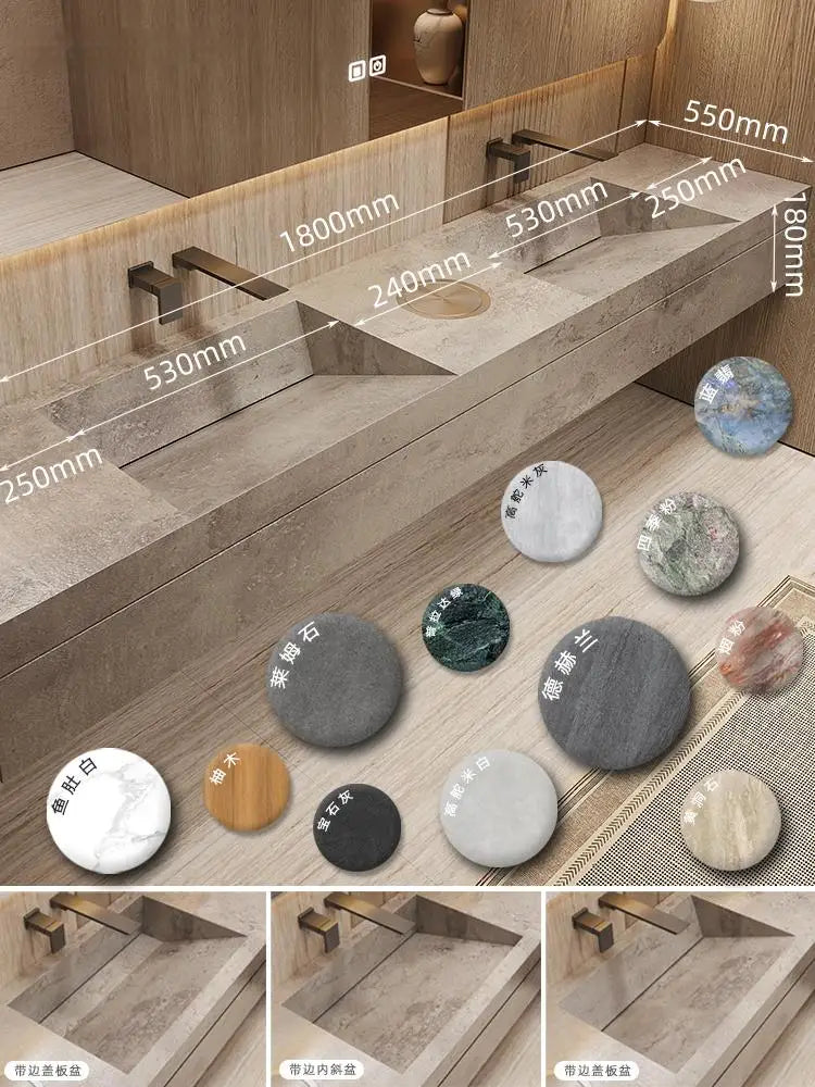 Any Size Custom Luxury Natural Stone Bathroom Vanity Set Integrated Sink Single Double Sink Stain Resistant Waterproof Durable H