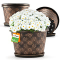 12 & 16 Inch Plastic Flower Pots Indoor Outdoor, 4 Pack Resin Plant Pot with Drainage & Saucer,