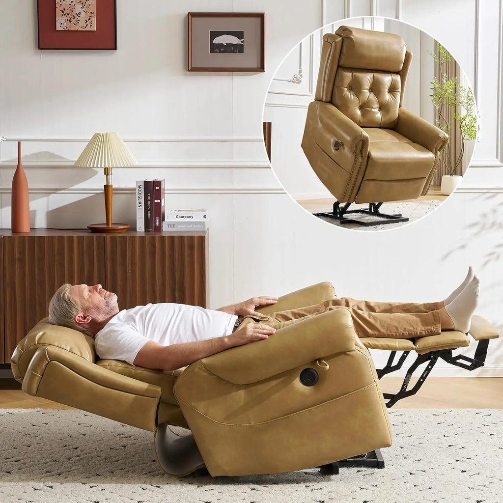 Power Lift Recliner Chair, Lay Flat Massage Heat Adjustable Headrest Extended Footrest USB Ports,