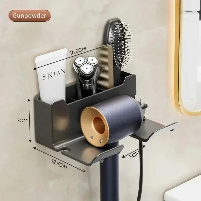 Wall-Mounted Hair Dryer & Straightener Holder - Bathroom Organizer for Blowers, Stylers & Accessories