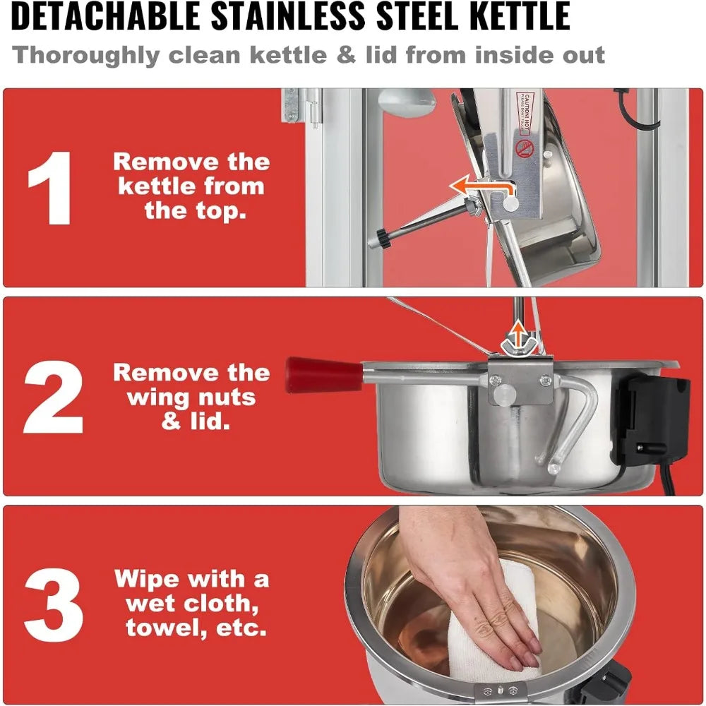 Commercial Popcorn Machine 8 Oz Kettle 850W Countertop Popper
