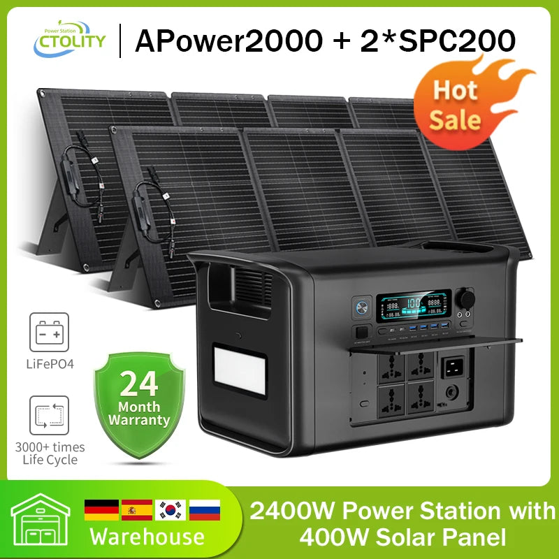 Camping Portable Power Station Solar Generator 1000W 2000W Lifepo4 Battery 220V AC Outlets Power Flexible Solar Panel Equipment