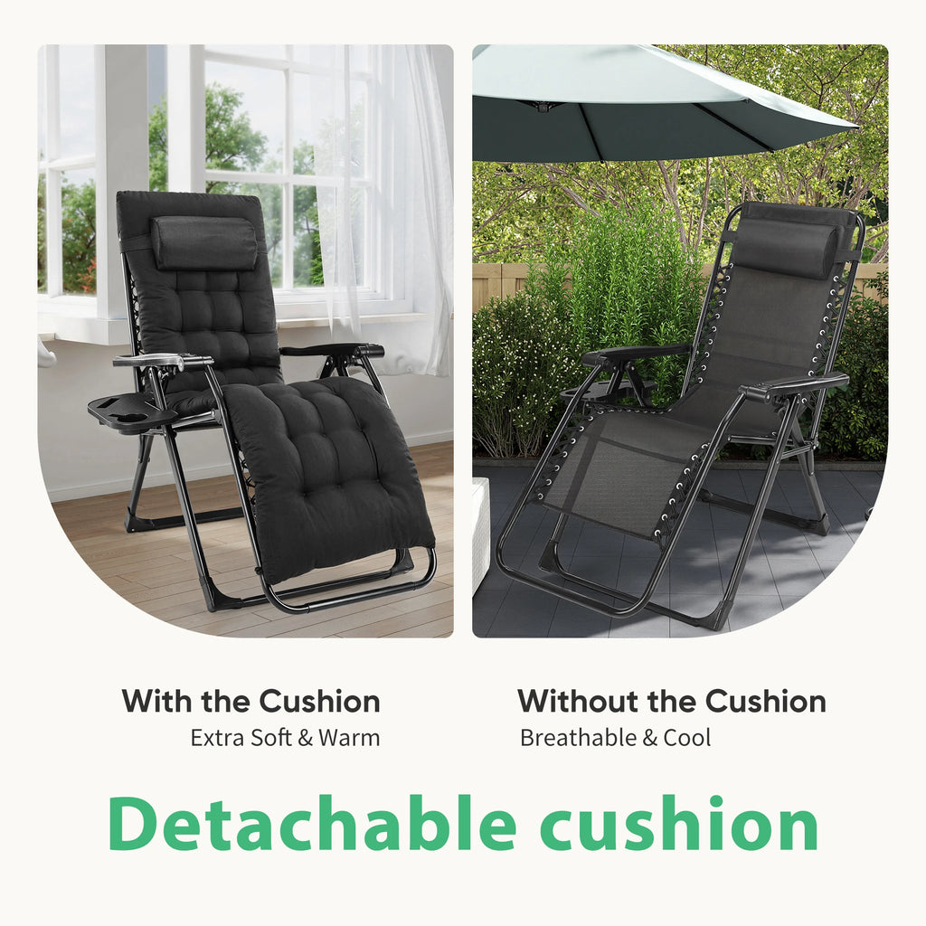 JHK Zero Gravity Folding Recliner Chair with Cup Holder Trays
