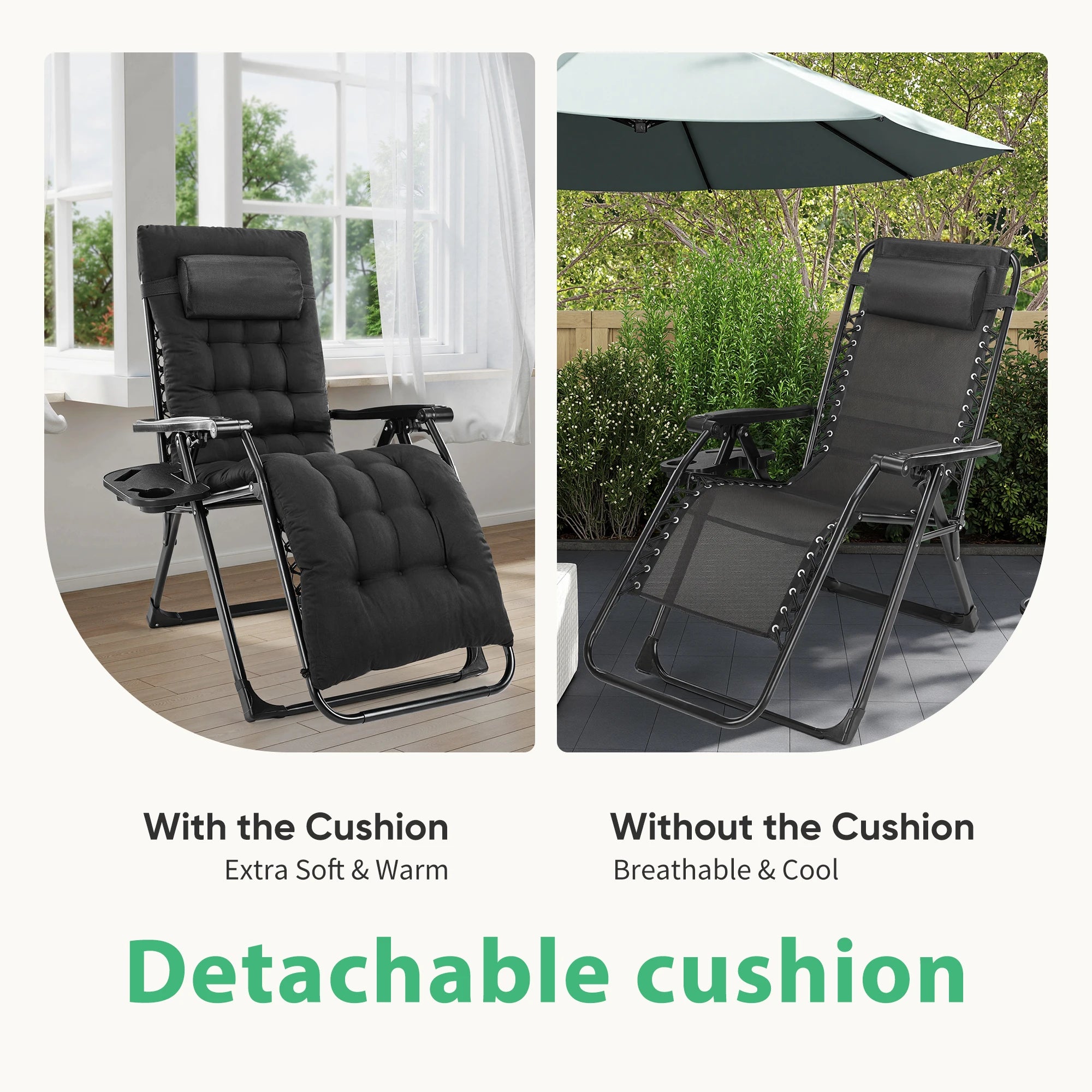 JHK Zero Gravity Folding Recliner Chair with Cup Holder Trays