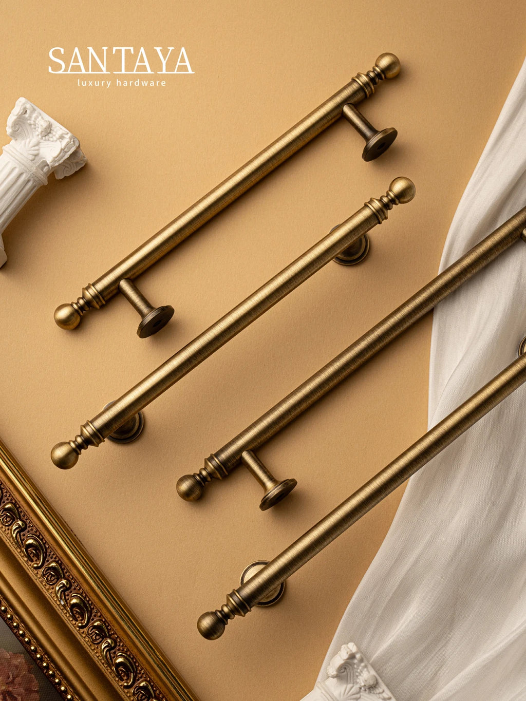 Santaya Brushed Antique Brass Handles for Kitchen Cabinets Wardrobes Drawers and Furniture Cabinets Long Handle T-bar Pulls