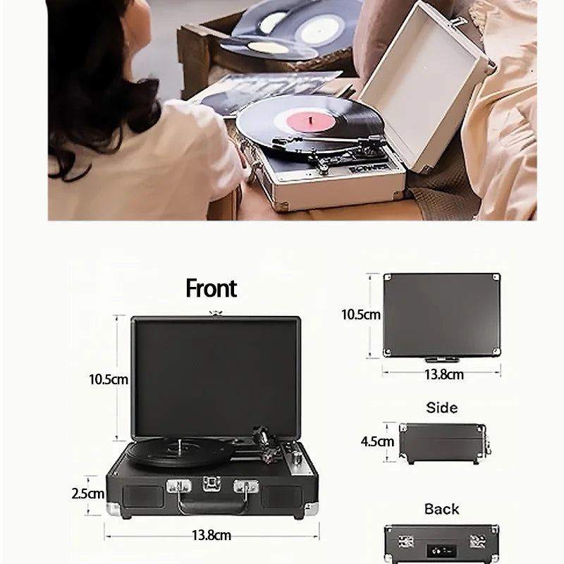 RCA Vinyl Record Player P01，3-Speed Bluetooth Suitcase Portable Belt-Driven Record Player with Built-in Speakers