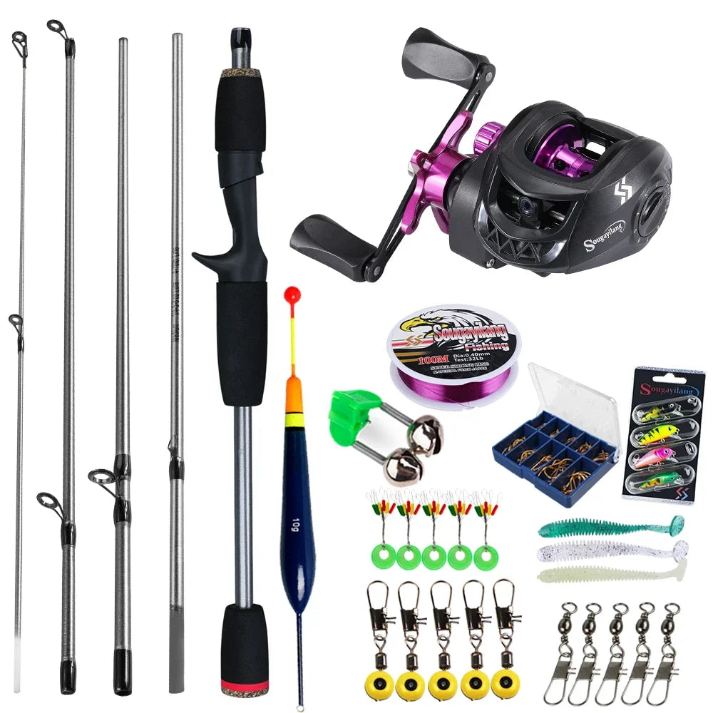 Sougayilang Baitcasting Fishing Rod and Reel Combo, 5Section Fishing Rod and 7.2:1 Gear Ratio Reel Full Kit