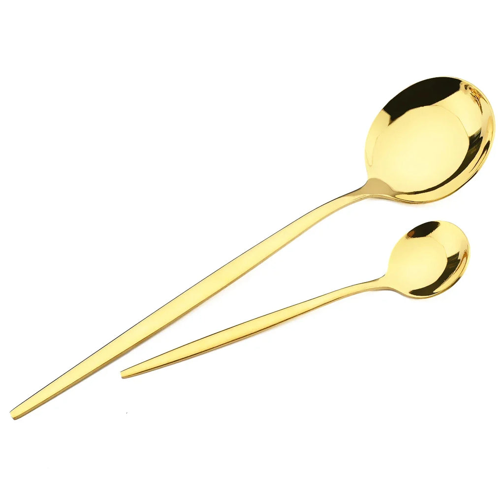 6Pcs Gold Ladle Spoon Dinnerware Western Stainless Steel Cutlery Set Dinner Spoon Soup Spoon Tableware Kitchen Silverware Set