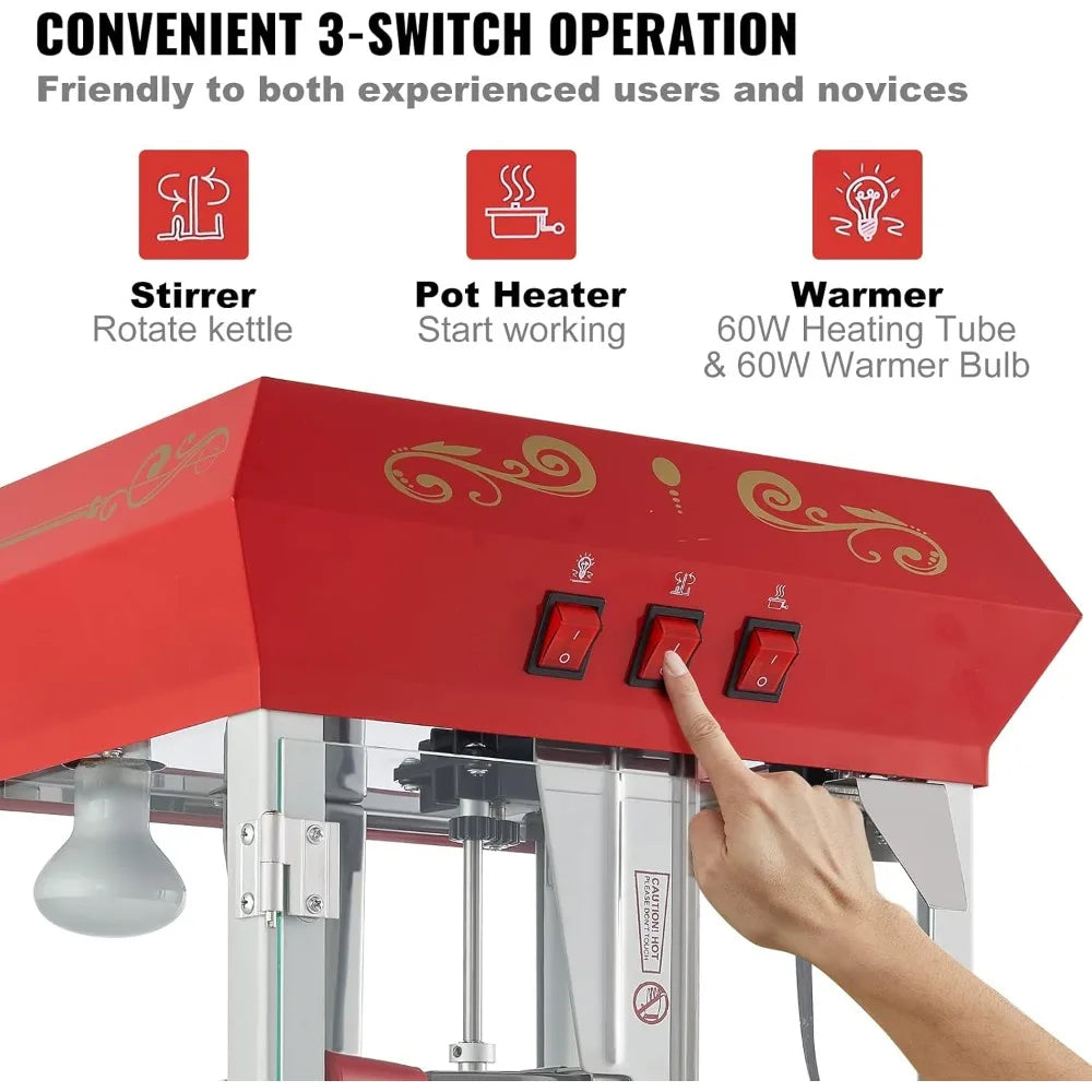 Commercial Popcorn Machine 8 Oz Kettle 850W Countertop Popper