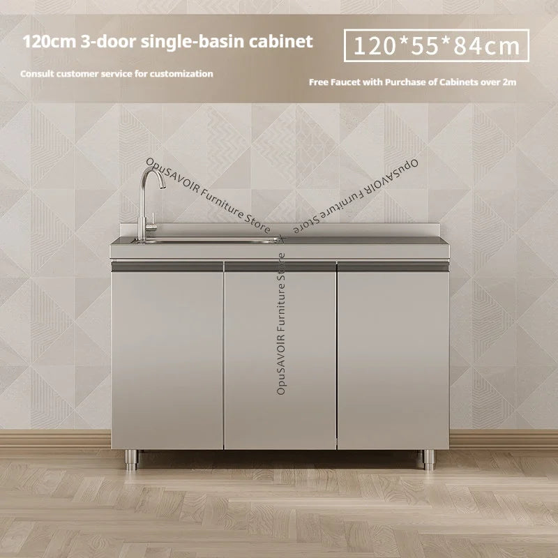 304 Stainless Steel Cabinet Kitchen Wall Cabinet Multifunctional Combination Dish Cabinet, Integrated Stove and Sink Base JT40