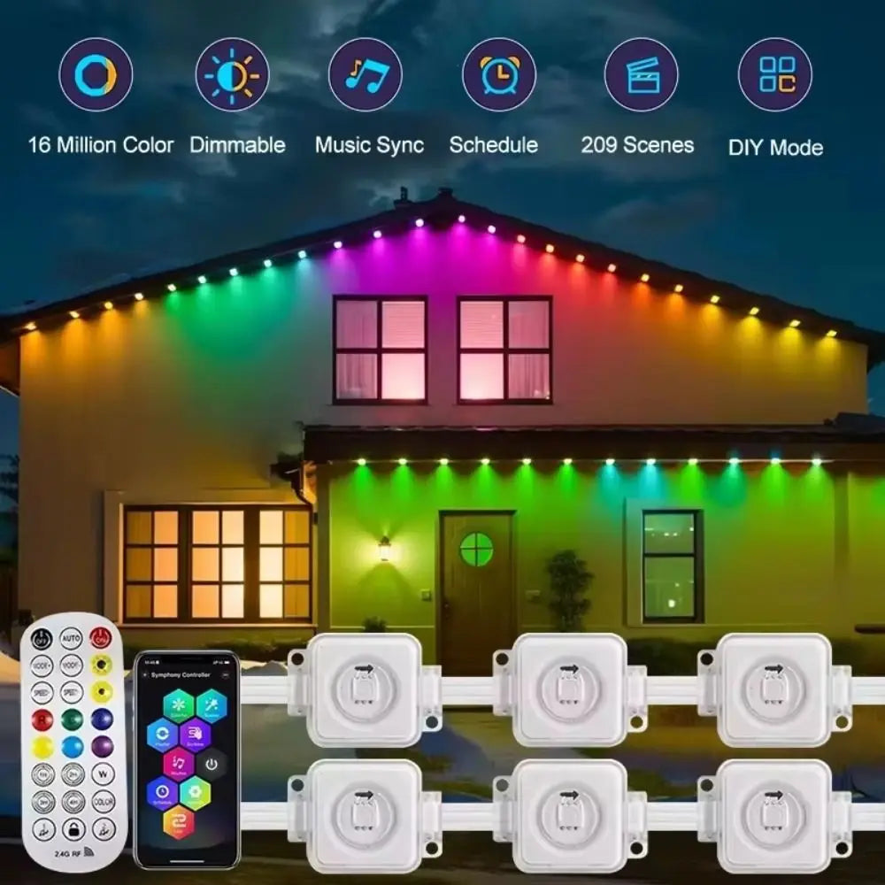 All Holiday Waterproof RGB Lights, Smart App Remote Control, Bluetooth