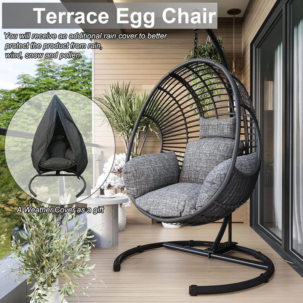 Hanging Egg Swing Chair w/ Stand All-Weather Wicker