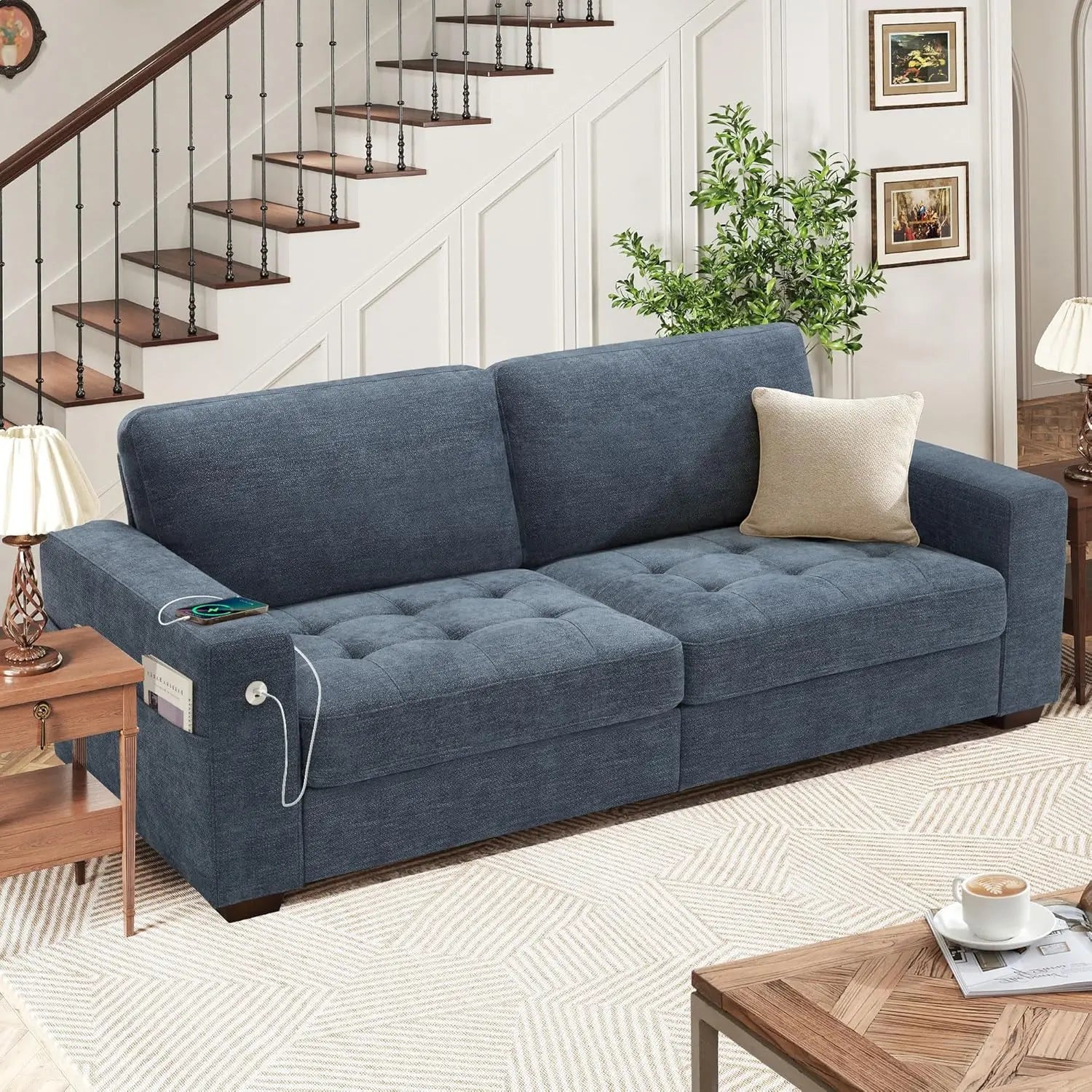 89" Sofa for Living Room, Modern Comfy Sofa with Medium Firm Seat Cushion, Removable Cover, Wide Armrest,
