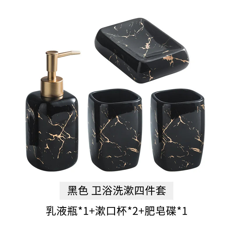 Nordic Matte Golden Ceramics Bathroom Toiletries Set  Toiletries Cup Soap Dish Soap Dispenser Toothbrush Holder Tumbler