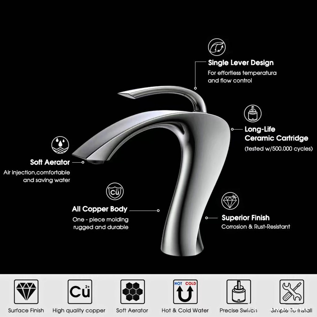 Luxury Modern Deck Mounted Brass Bathroom Vanity Faucet, 18 Variants