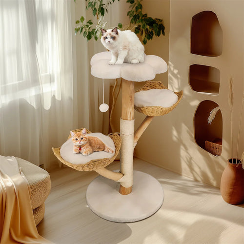 110cm Modern Cat Furniture Climbing Tree Solid Wood Activity Center with Scratching Post