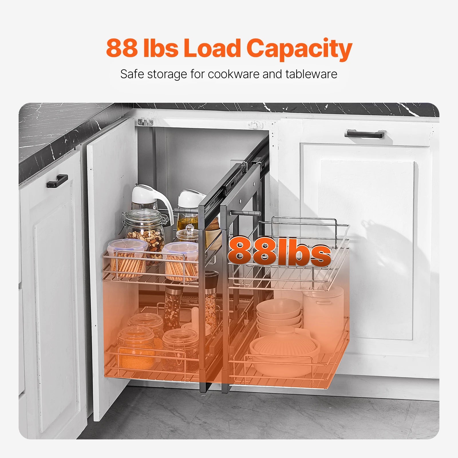 VEVOR 2/3Tier Opening Blind Corner Pull Out Organizer 4 Shelf Kitchen Cabinet Organizer Slide Out Storage Organizer Storage Bask