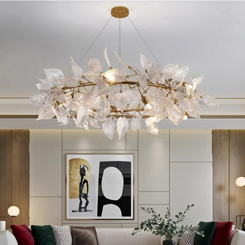 Luxury Ginkgo LED Chandelier Postmodern Glass Pendant Lamp