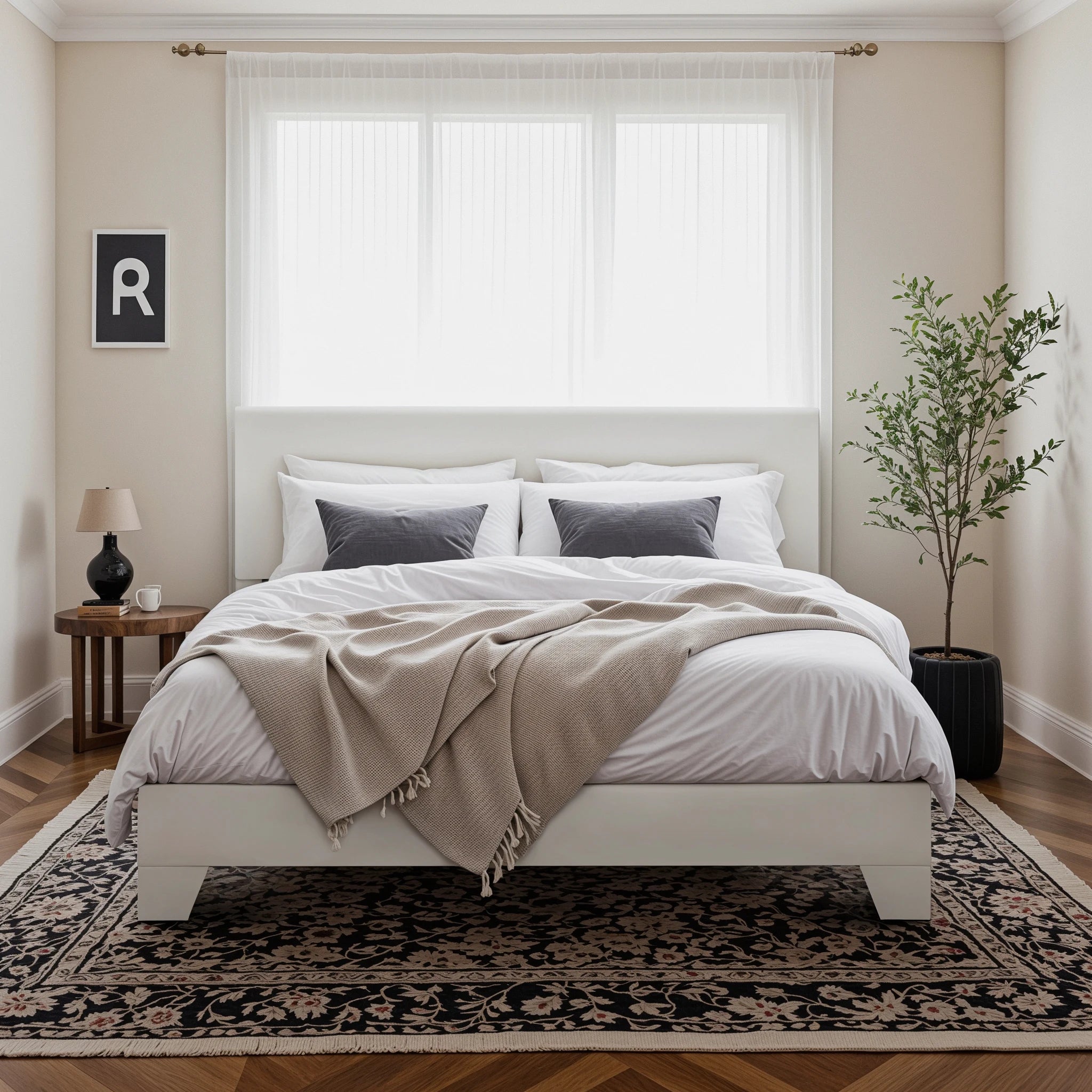 HOOMIC Upholstered Bed Frame with Adjustable Headboard, Soft Linen Fabric, Strong Supporting Structure,