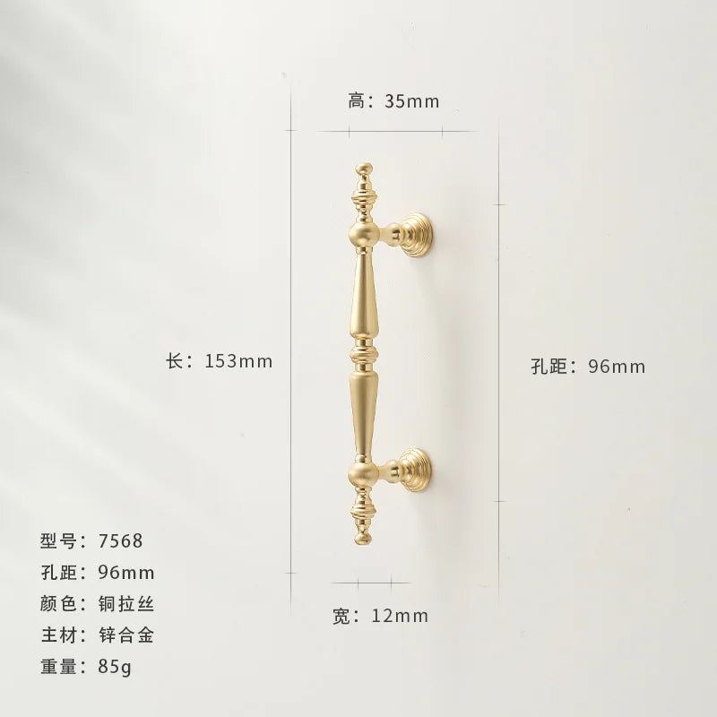 French-style Golden Wardrobe Door Handle Copper-finish, Single-hole Drawer Knob,