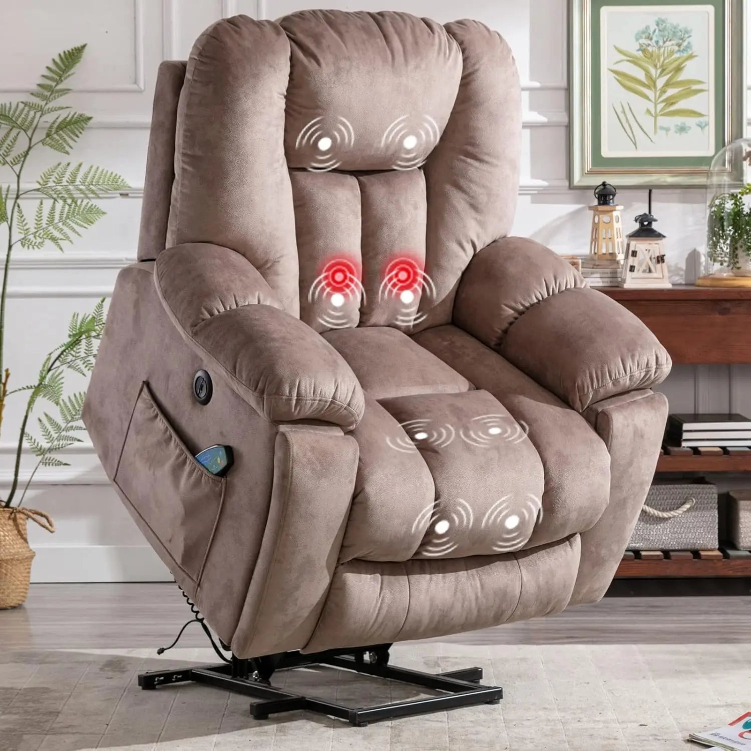 Large Power Lift Recliner Chair with Massage, Heat, and USB