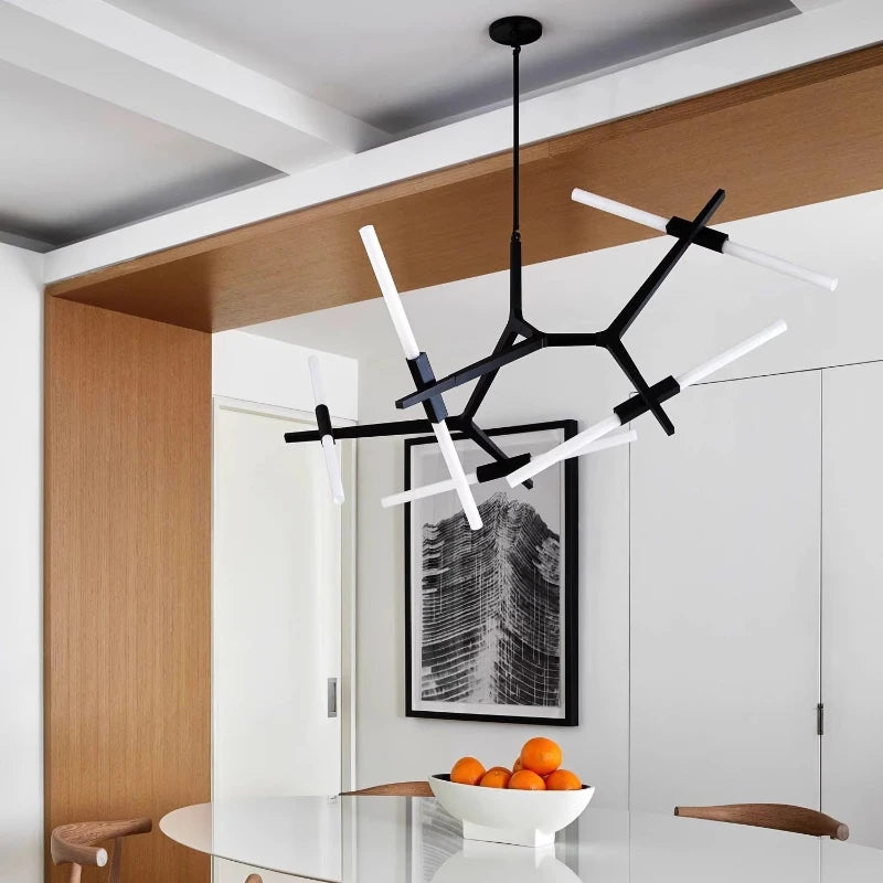 Nordic Postmodern Restaurant Chandelier Living Room Light Frosted Glass Black Gold Herringbone Branch Light