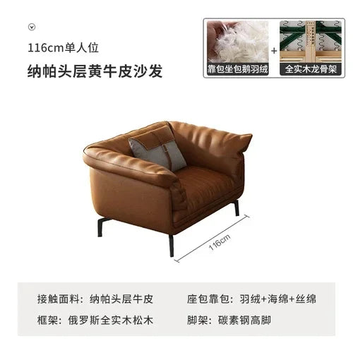 Nordic Vintage Brown Leather Designer Sofa