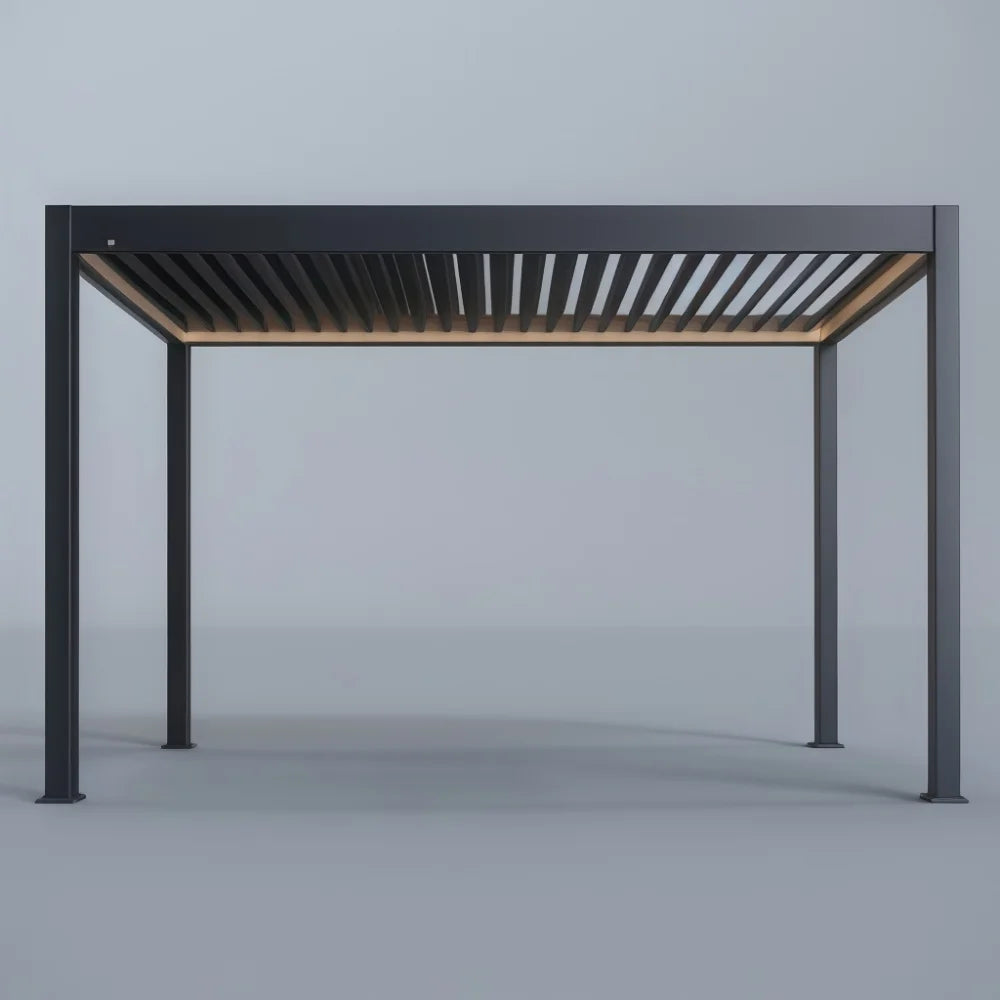 Customized Waterproof Sunshade Glass Sliding Outdoor Pergola Aluminum Motorized Louvered Pergola with Motorized Roof