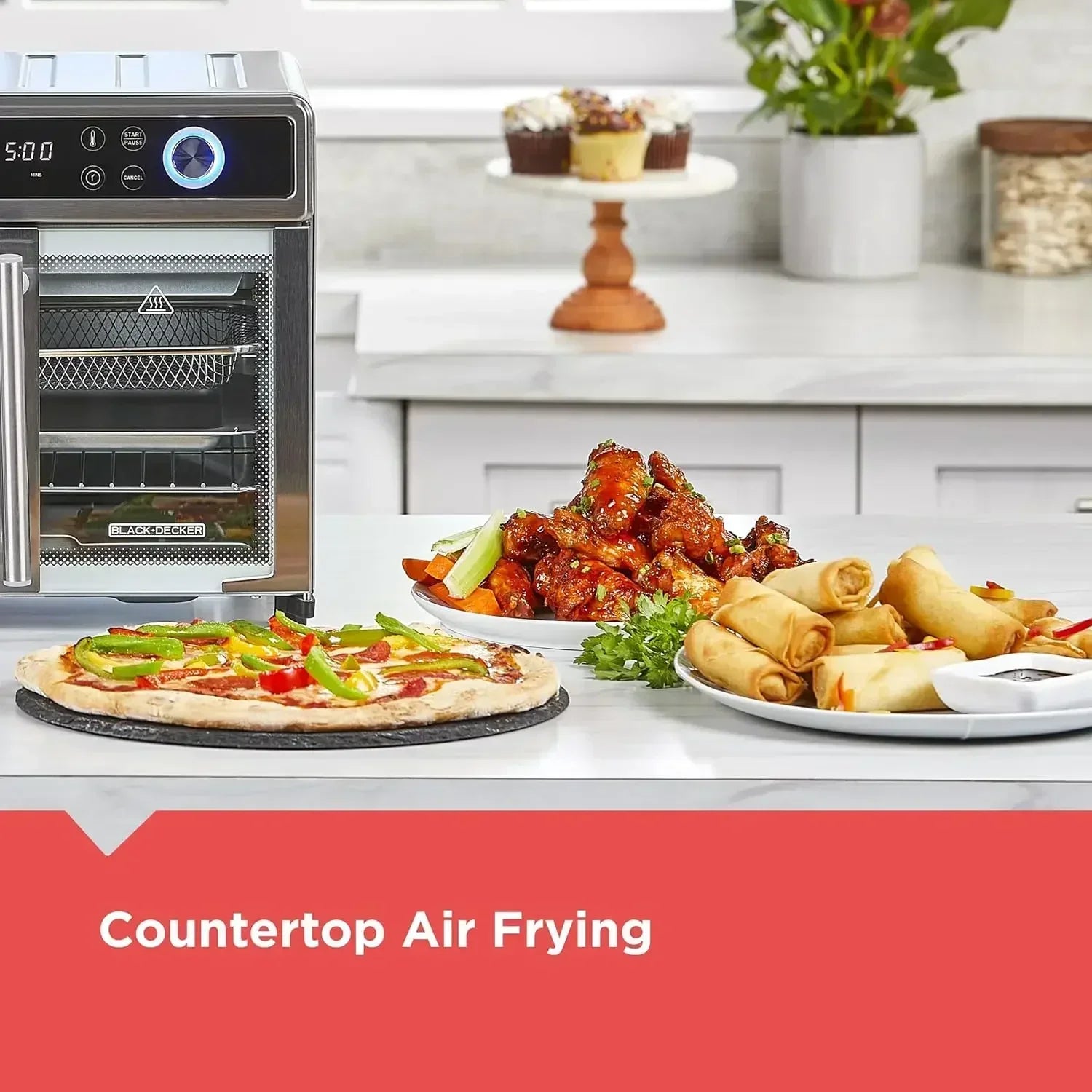 Crisp 'N Bake Air Fryer Toaster Oven Combo, 12 in 1 Countertop Convection Oven Cooks Food Fast, Fits a Whole Pizza