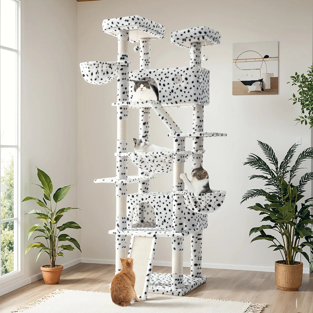 HOOMIC 81-Inch Multi-Level Tall Cat Tree for Indoor Cats/ Large Cat Tower with Plush Condo/ Hanging Hammock & Basket/ Comfortable Cat Perches/ Sisal Scratching Posts/ Sturdy Base/ Spacious Play House/ Pet Furniture/ Free Ship