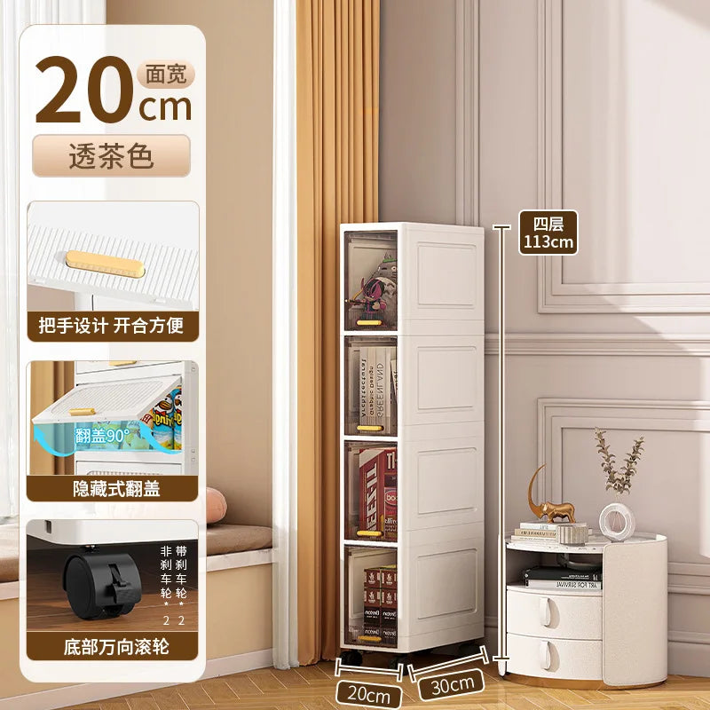 20cm Slim Storage Cabinet, 3/4/5-Tier Narrow Rolling Organizer with Wheels, Space-Saving Shelf White Multi-Purpose Storage