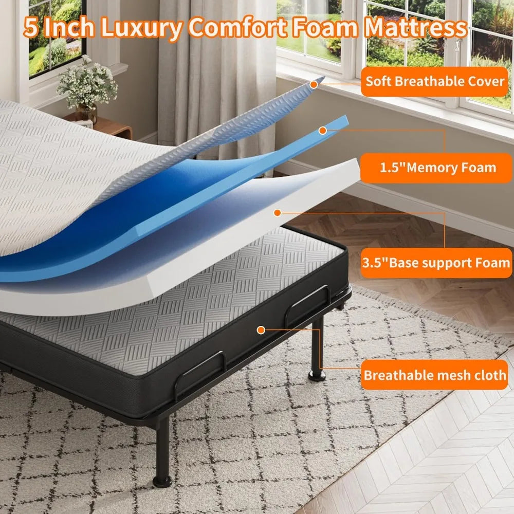 Electric Adjustable Bed Frame with Remote and 13CM Memory Foam Mattress