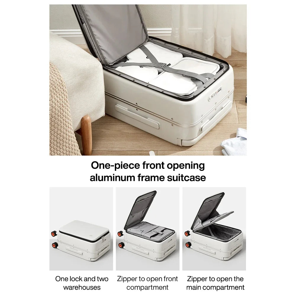 Mixi 2026 New Design Wide Handle Suitcase Men Carry-On Luggage Women Travel Trolley Case 20 Inch Cabin PC Aluminum Frame M9275