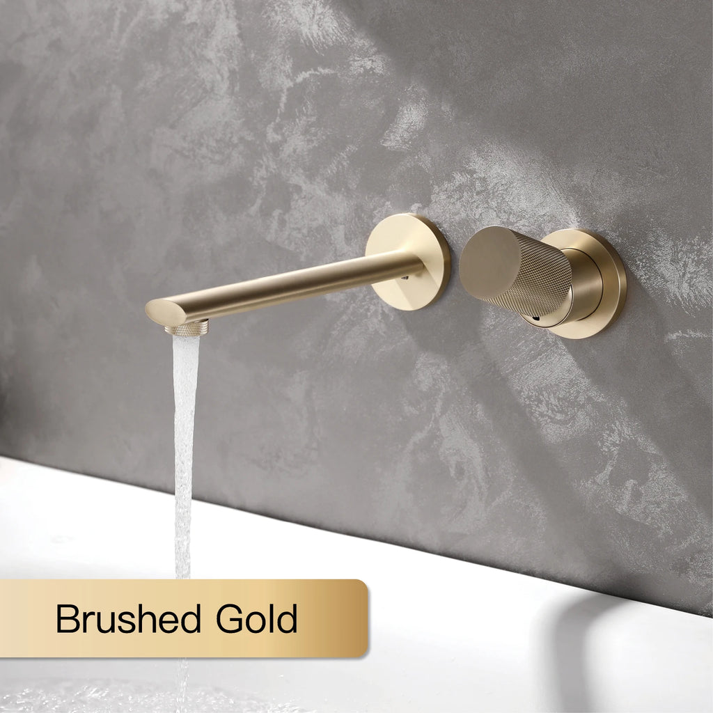 Luxury Brass Wall Mounted Bathroom Faucet with Single Handle and 2-Hole Modern Design, Six Finishes.