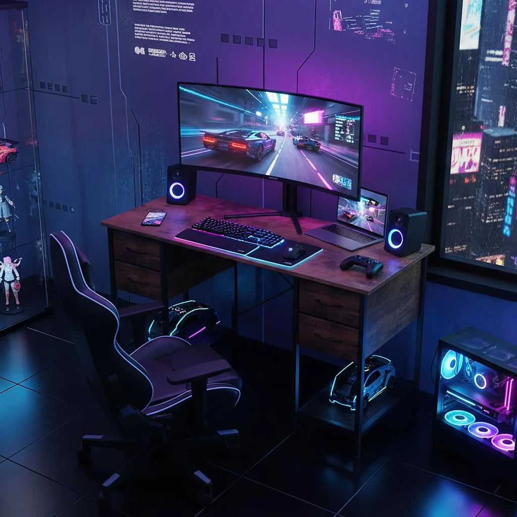 JHK Computer Desk 55 Inch with 4 Drawers