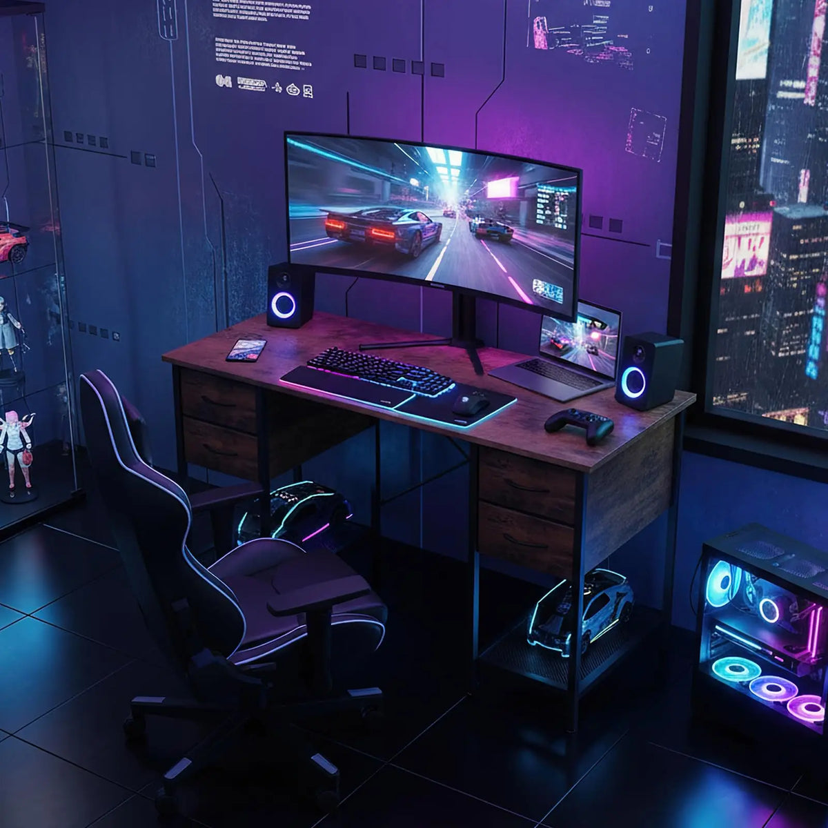 JHK Computer Desk 55 Inch with 4 Drawers