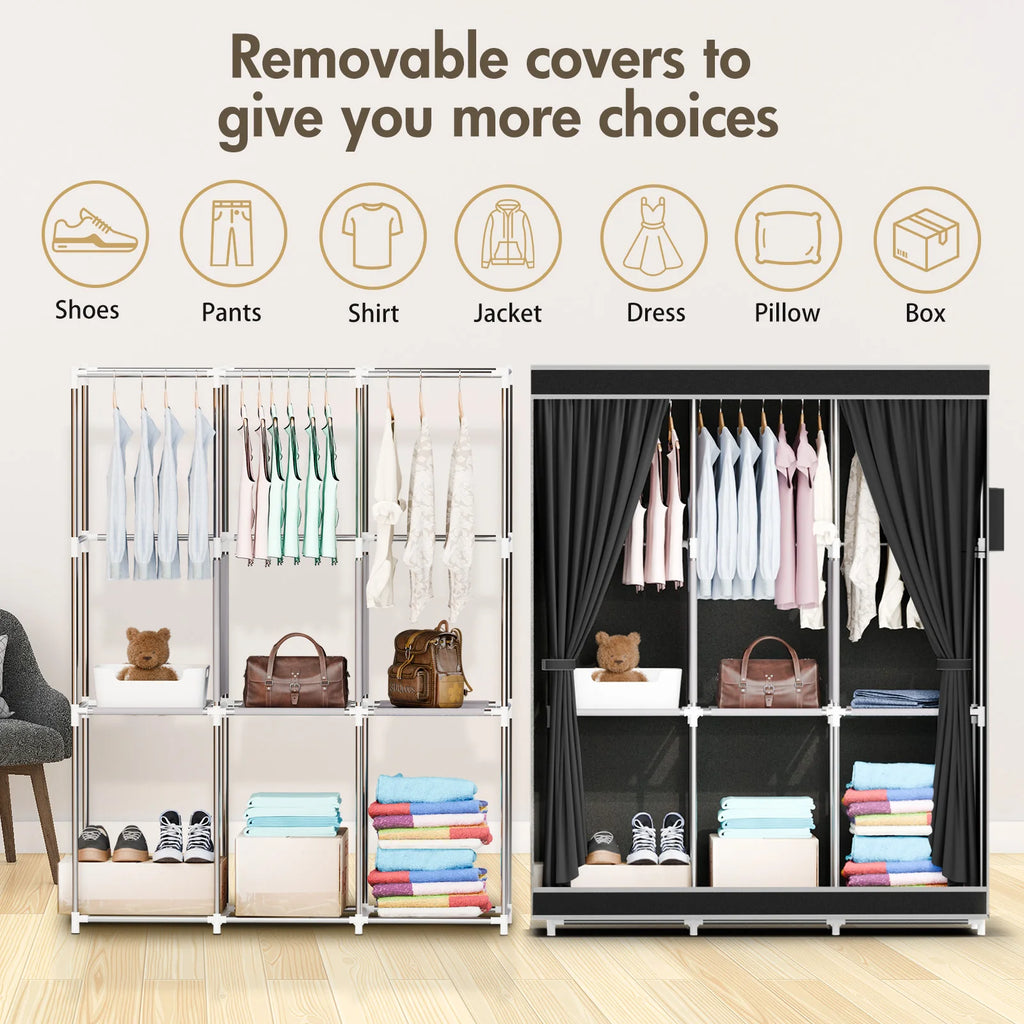 51-Inch Portable Closet Wardrobe 16mm Thick Pipe Clothing Storage Rack Organizer Non-Woven Fabric Cover