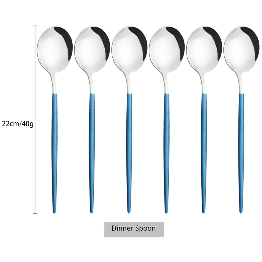 6Pcs Gold Ladle Spoon Dinnerware Western Stainless Steel Cutlery Set Dinner Spoon Soup Spoon Tableware Kitchen Silverware Set