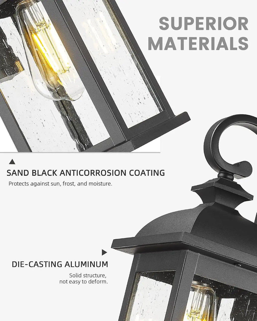 Exterior Wall Sconce, 2 Packs Outdoor Waterproof Wall Lights Fixture, E26 Socket Wall Lantern for Porch, Anti-Rust Matte Black