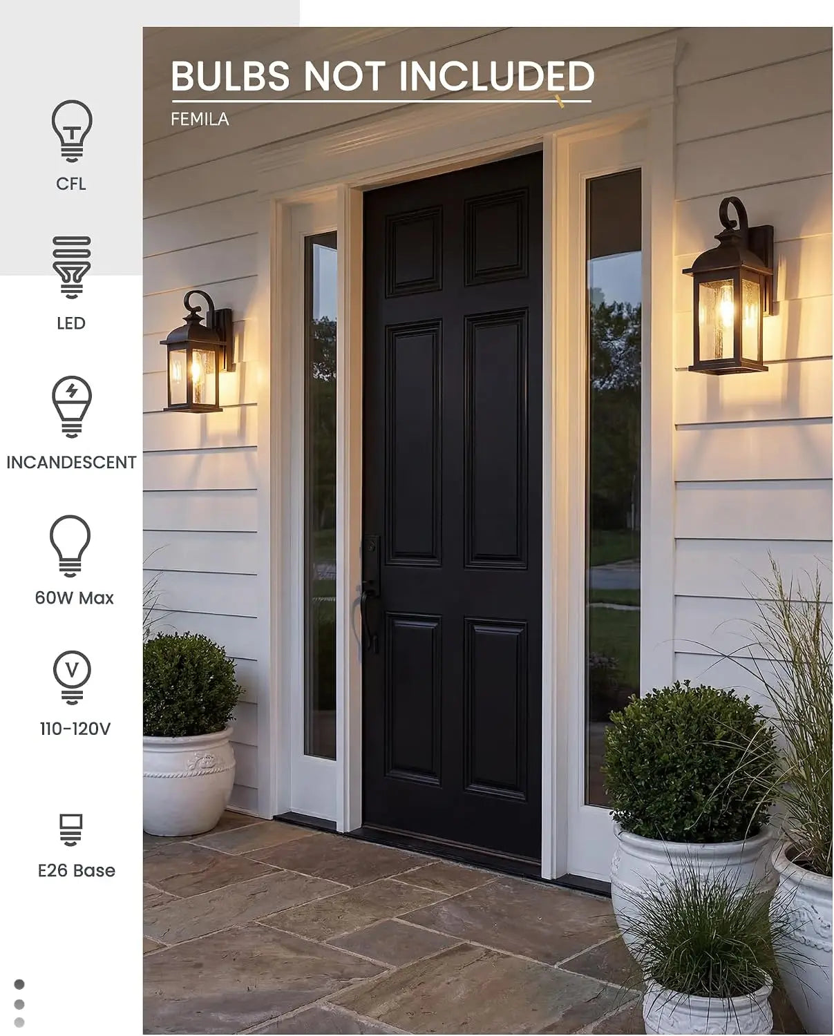 Exterior Wall Sconce, 2 Packs Outdoor Waterproof Wall Lights Fixture, E26 Socket Wall Lantern for Porch, Anti-Rust Matte Black