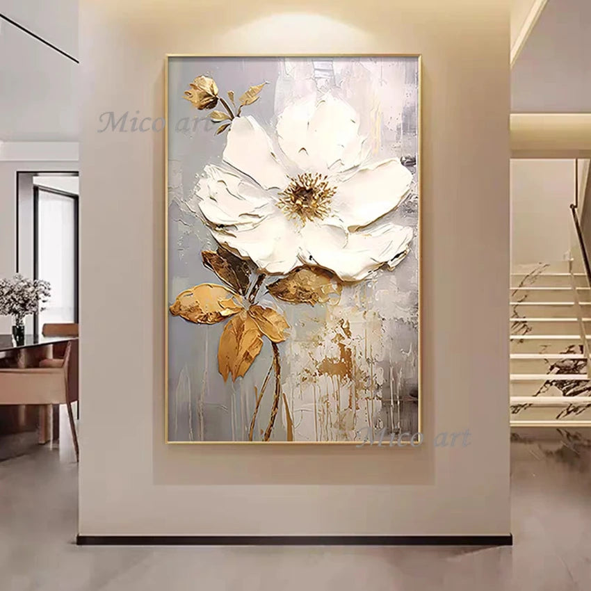 100% Handpainted Oil Painting On Canvas, New Handmade Knife Flower Oil Painting