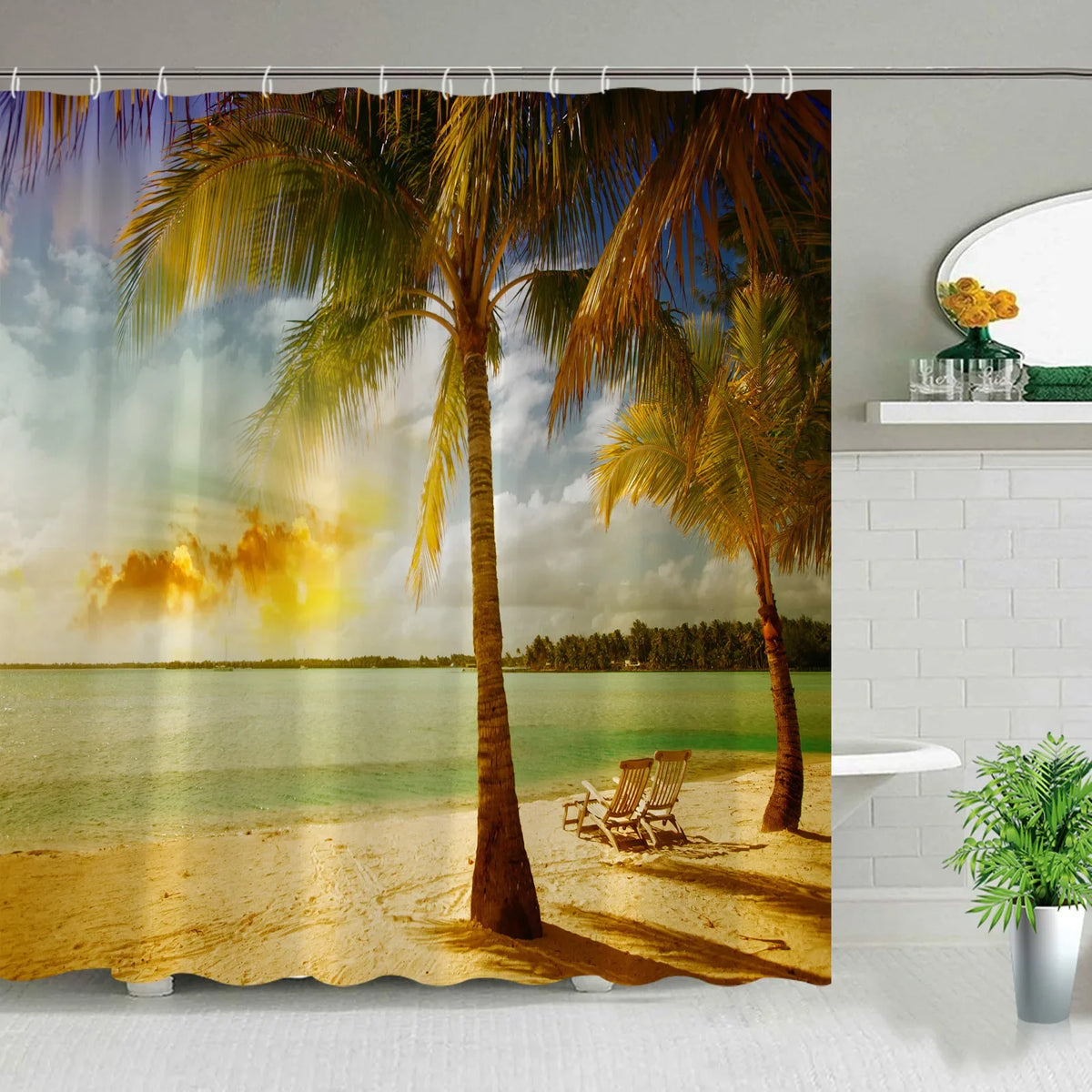 Hawaii Landscape Outdoor Shower Curtain Bathroom Decor Set