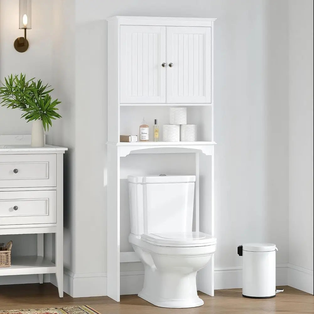 Over Toilet Storage Cabinet, White, Adjustable Shelves,