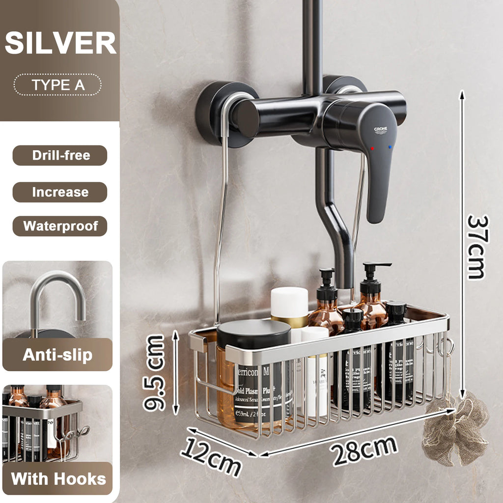 Convenient Toilet Shower Rack with No Drilling Installation Bathroom Storage Aluminum Basket for Shower Room and Bath Products