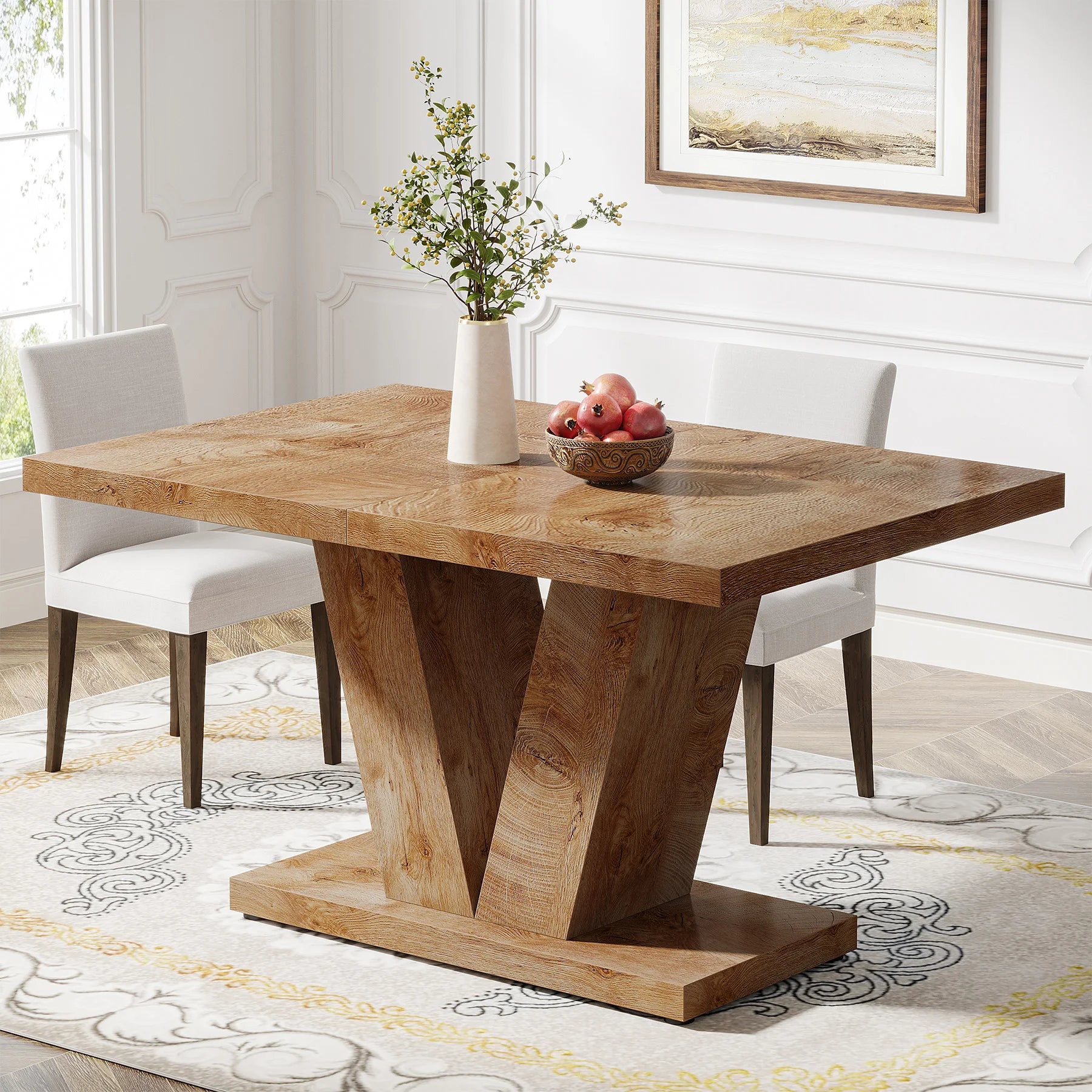 Tribesigns 47-Inch Dining Table for 4-6, White Kitchen Dinner Table with Heavy Duty Pedestal,